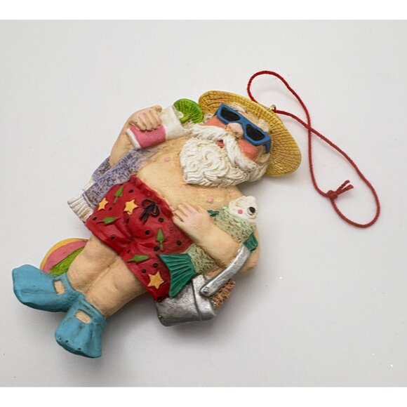 Vintage Beach Ready Santa Claus Christmas Tree Ornament Sunglasses Swimsuit - Picture 5 of 6